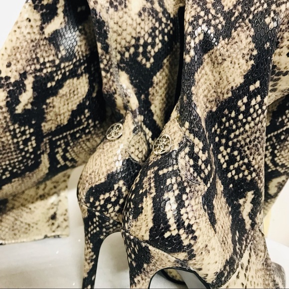 COPY - - Guess thigh high heel boots with light green khaki cream snakeski… - Picture 5 of 8